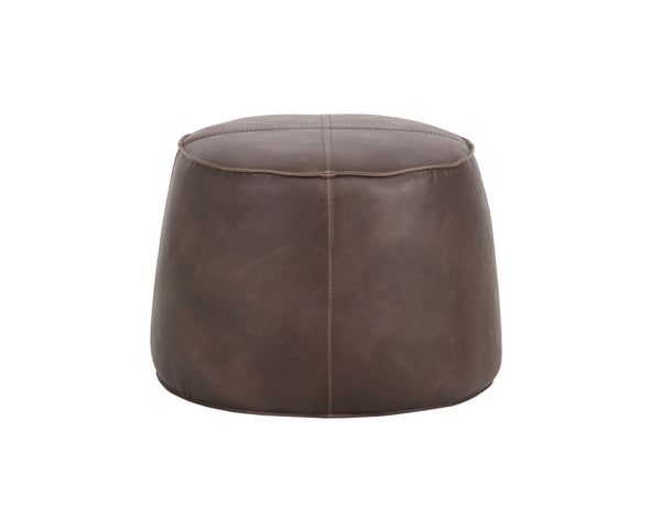 Sunpan Mitchell Ottoman - Stylish Round Faux Leather Accent Piece with Decorative Handle for Any Space Havana Dark Brown