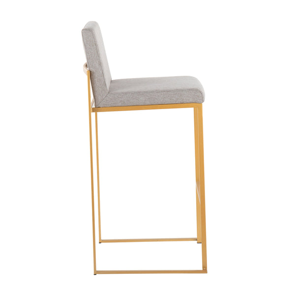 English Elm Fuji Contemporary High Back Barstool Set Of 2 - Stylish Grey Fabric & Gold Steel Frame For Comfort B202P222176