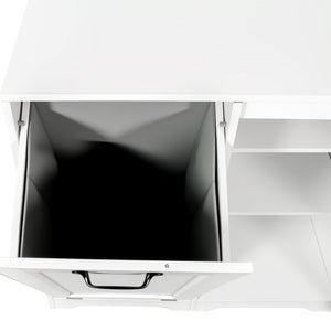 English Elm Laundry Cabinet with Tilt-Out Hamper, Adjustable Shelves & Doors, Freestanding White Storage Unit W331P280824