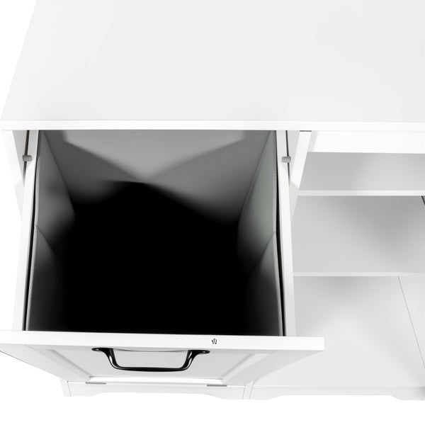 English Elm Laundry Cabinet with Tilt-Out Hamper, Adjustable Shelves & Doors, Freestanding White Storage Unit W331P280824