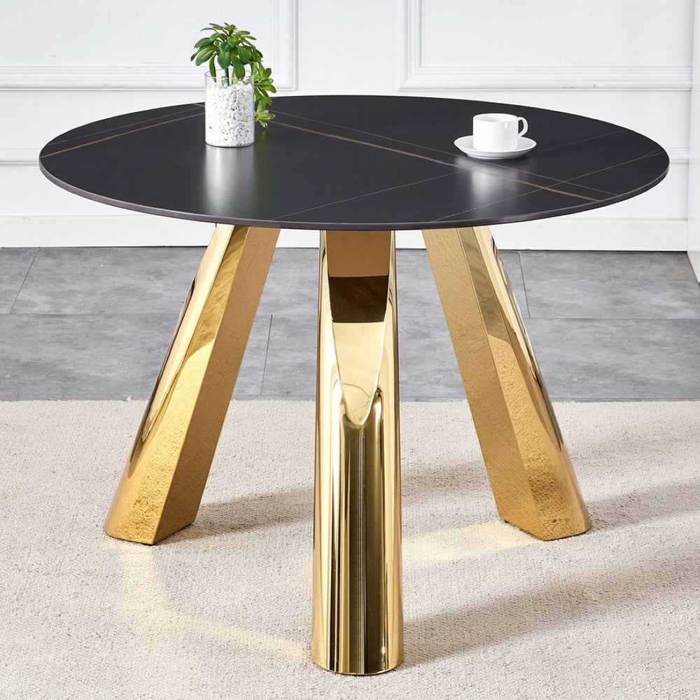 English Elm The 42-Inch Round Gold-Plated Granite Table - Luxurious Sintered Stone For Dining & Meetings, Seats 4-6 W2920S00004-GIGA