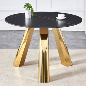 English Elm The 42-Inch Round Gold-Plated Granite Table - Luxurious Sintered Stone For Dining & Meetings, Seats 4-6 W2920S00004-GIGA