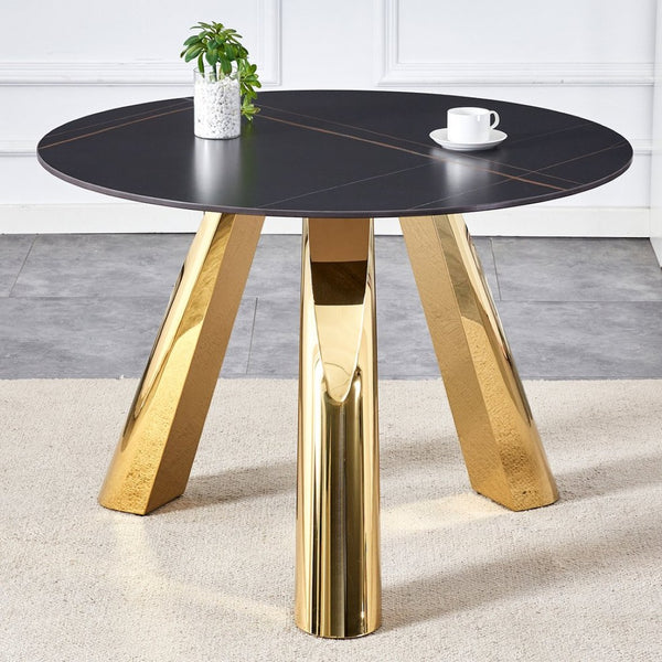 English Elm The 42-Inch Stainless Steel Gold-Plated Round Table - Luxurious Dining & Conference Space Solution W2920S00076-GIGA