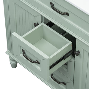 English Elm 36 Inch Bathroom Vanity with Ceramic Sink, Durable MDF & Solid Wood Frame, Soft-Close Doors, Luxe Handles, Ample Organized Storage, Modern Freestanding Design Green N725P314034F