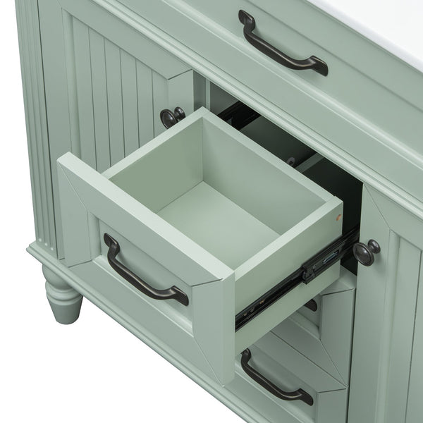 English Elm 36 Inch Bathroom Vanity with Ceramic Sink, Durable MDF & Solid Wood Frame, Soft-Close Doors, Luxe Handles, Ample Organized Storage, Modern Freestanding Design Green N725P314034F