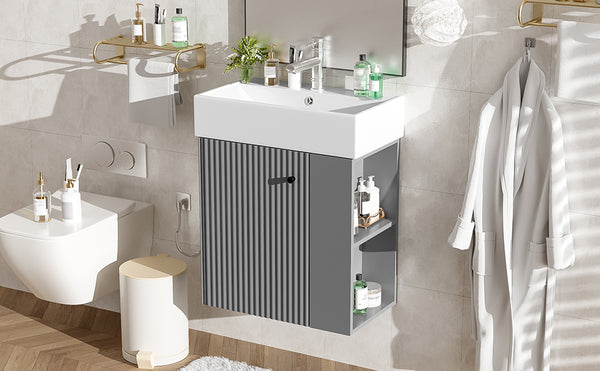 English Elm 21.6" Modern Floating Bathroom Vanity With Ceramic Sink - Stylish Space-Saving Design & Storage N729P170388E