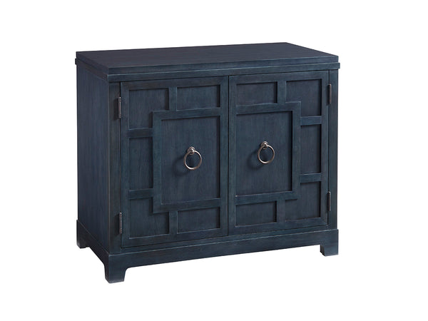 Lexington Barclay Butera Collins Bachelors Chest - Coastal-inspired Geometric Fretwork With Adjustable Shelves & Wire Management Marine  922-624