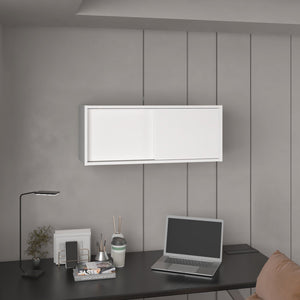 English Elm Note modern 32" W x 13" H wall cabinet with sliding doors for organized storage in home and office spaces White 33.9 L x 14.2 W x 3.6 H B070P238867