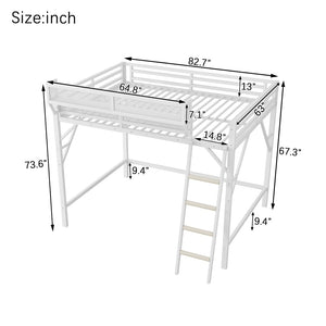 English Elm Queen Metal High Loft Bed with Storage Shelf and Ladder for Teens Small Spaces W2580P351278