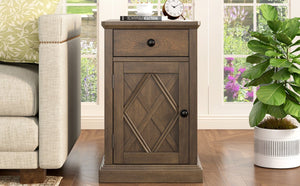 English Elm U-can Acacia Wood End Table with Usb Charging Station Drawer and Cabinet Storage Antique Brown N724P353565D