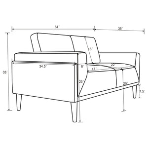 English Elm Andrena Track Arm Loveseat with Pocket Coil Support and Sleek Black Wood Legs B062P358305