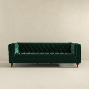 English Elm Ashcroft Furniture - Evelyn Mid Century Modern Dark Green Velvet Luxury Chesterfield Sofa