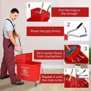 English Elm Homcom Rolling Mop Bucket 21 Quart with Wringer and Dual Chamber Water Separation W2225P217084