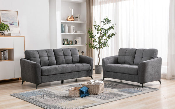 English Elm Carlotta Tufted Woven Fabric Sofa and Loveseat Set with Pocket Coil Support B2749S00145