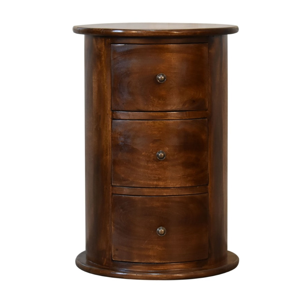 English Elm Solid Wood 3-Drawer Drum Chest In Chestnut – Versatile Nightstand, End Table & Storage Solution B182P279158-GIGA