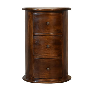 English Elm Solid Wood 3-Drawer Drum Chest In Chestnut – Versatile Nightstand, End Table & Storage Solution B182P279158-GIGA