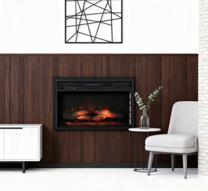 English Elm Retro Recessed Electric Fireplace Insert with Log Ember Glow and Remote Control T3971P416198