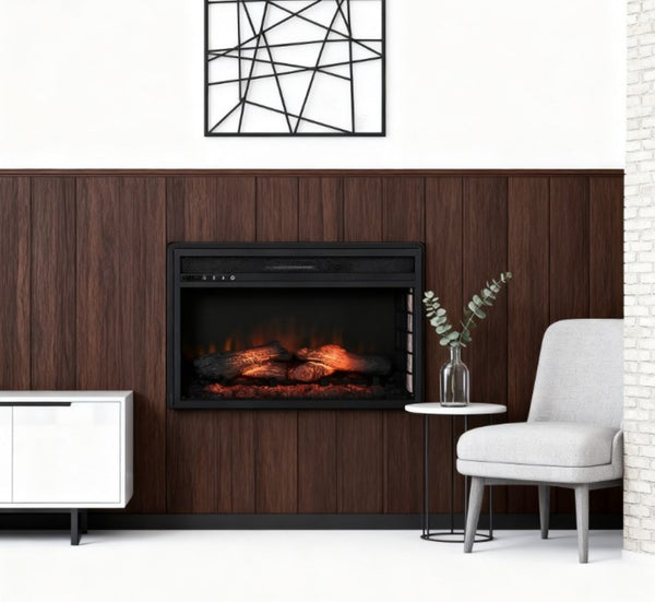 English Elm Retro Recessed Electric Fireplace Insert with Log Ember Glow and Remote Control T3971P416198