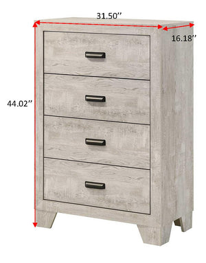 English Elm 1pc Whitewash Solid Wood Four Drawer Tall Chest with Metal Hardware for Bedroom B011P444136