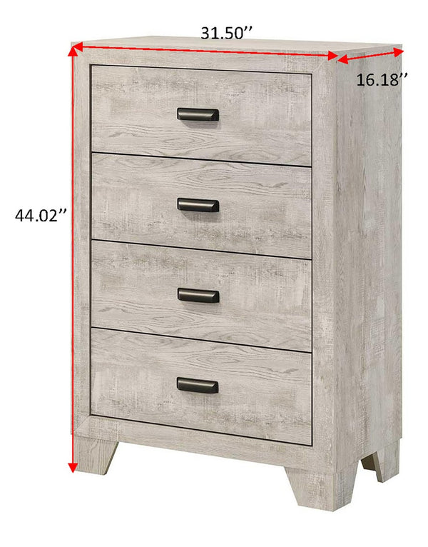English Elm 1pc Whitewash Solid Wood Four Drawer Tall Chest with Metal Hardware for Bedroom B011P444136