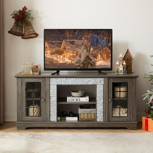 English Elm 58" Modern TV Stand with Faux Stone Top, 6 Cable Cutouts, Ample Adjustable Storage for 75" TVs Grey W2275P342691