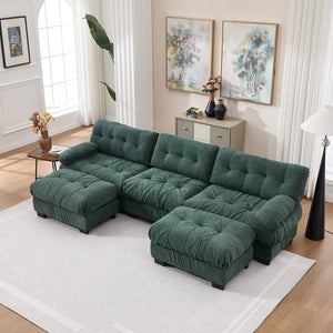 English Elm U Shaped Modular Cloud Sectional Deep Seat Flannelette Sofa with Rounded Bolster Armrests Green W2120S00039