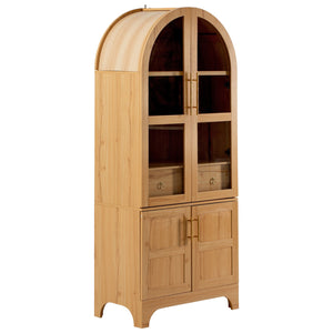 English Elm K&K Arched 71" Kitchen Pantry Cabinet with Glass Doors, Brass Handles, Adjustable Shelves & Drawer Natural N707P288969Y