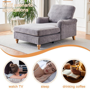 English Elm Modern Mid-Century Oversized Chaise Lounger Sofa Bed with Solid Wood Legs, Deep Seat Comfort Sleeper Grey W2363S00070
