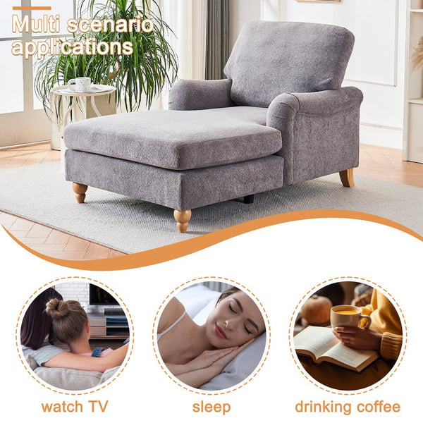 English Elm Modern Mid-Century Oversized Chaise Lounger Sofa Bed with Solid Wood Legs, Deep Seat Comfort Sleeper Grey W2363S00070