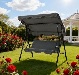 English Elm Outdoor 3 Person Canopy Swing with Steel a Frame Cushioned Seat and Uv Shade T3971P419089