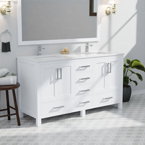 English Elm White Double Bath Vanity Set With 60" Quartz Top, Chrome Faucets, Storage, And 58" Framed Mirror B2731S00991-GIGA