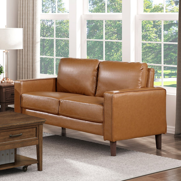 English Elm Modern 2-Piece Living Room Furniture Set - Stylish Sofa & Loveseat In Brown Faux Leather Comfort B011S01977