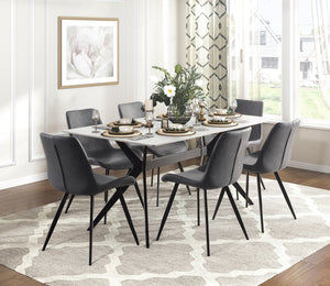 English Elm Modern Brixley 5pc Dining Set with Sintered Stone Marble Top, Gray Upholstered Chairs & Black Legs B011S01367