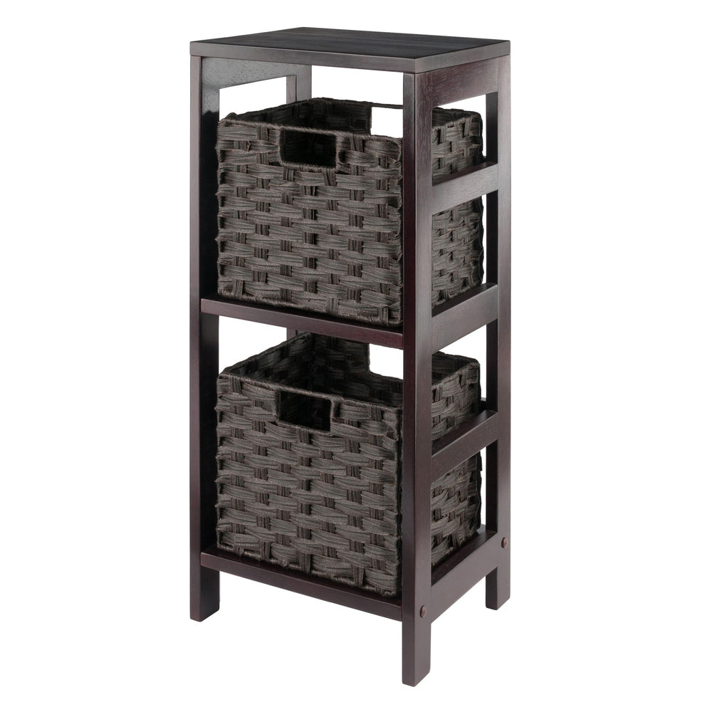 Winsome Wood Leo 3-piece Storage Shelf Set With 2 Foldable Chocolate Baskets – Stylish Organization For Any Room Espresso Solid Wood 92309-winsome-wood