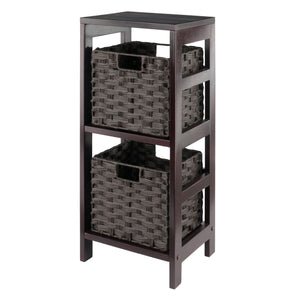 Winsome Wood Leo 3-piece Storage Shelf Set With 2 Foldable Chocolate Baskets – Stylish Organization For Any Room Espresso Solid Wood 92309-winsome-wood