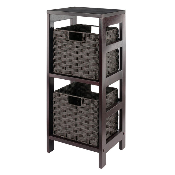 Winsome Wood Leo 3-piece Storage Shelf Set With 2 Foldable Chocolate Baskets – Stylish Organization For Any Room Espresso Solid Wood 92309-winsome-wood