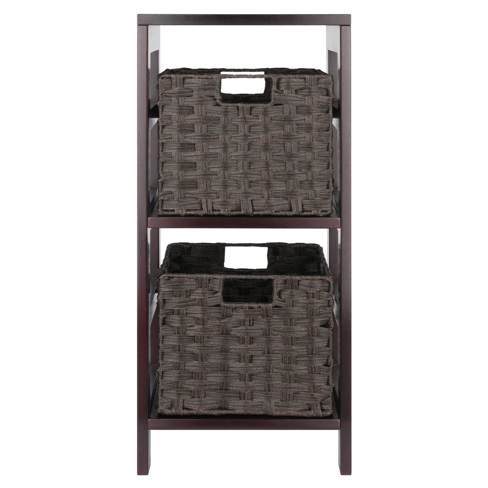 Winsome Wood Leo 3-piece Storage Shelf Set With 2 Foldable Chocolate Baskets – Stylish Organization For Any Room Espresso Solid Wood 92309-winsome-wood