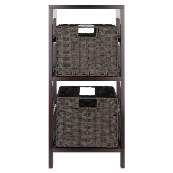 Winsome Wood Leo 3-piece Storage Shelf Set With 2 Foldable Chocolate Baskets – Stylish Organization For Any Room Espresso Solid Wood 92309-winsome-wood