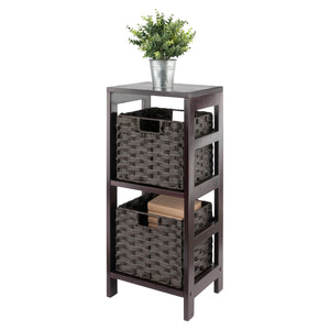 Winsome Wood Leo 3-piece Storage Shelf Set With 2 Foldable Chocolate Baskets – Stylish Organization For Any Room Espresso Solid Wood 92309-winsome-wood