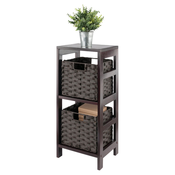 Winsome Wood Leo 3-piece Storage Shelf Set With 2 Foldable Chocolate Baskets – Stylish Organization For Any Room Espresso Solid Wood 92309-winsome-wood