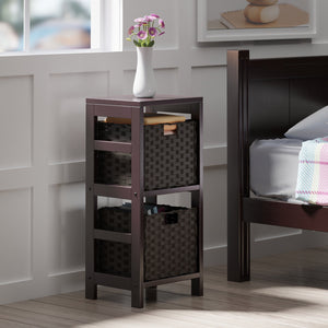 Winsome Wood Leo 3-piece Storage Shelf Set With 2 Foldable Chocolate Baskets – Stylish Organization For Any Room Espresso Solid Wood 92309-winsome-wood