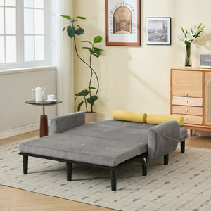 English Elm Gray corduroy loveseat daybed recliner with adjustable back, storage pocket, USB armrest charger, two pillows W570P333063