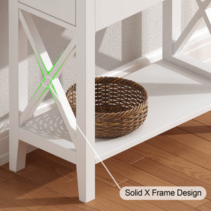 English Elm 2-Drawer Flip Top End Table with Drawer and Shelf, Narrow Accent Nightstand for Small Spaces White T3771P356665