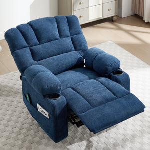English Elm Living Space Reclining Chair with 8-Point Vibration, Lumbar Heating, Multi-Recline Comfort and Easy Assembly Blue W1403P364988