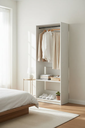 English Elm Prosper 32" White Oak Freestanding Walk-In Closet Unit with Two Rods, Durable Melamine Storage Solution B040P407429