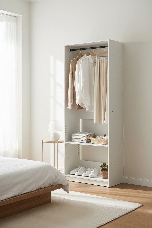 English Elm Prosper 32" White Oak Freestanding Walk-In Closet Unit with Two Rods, Durable Melamine Storage Solution B040P407429