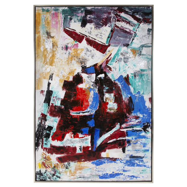 Howard Elliott Abstract Colorful Ticker Tape Parade Art - Hand Painted Canvas In Silver Frame, Ready To Hang! Blue Canvas ,Wood 92311-howard-elliott