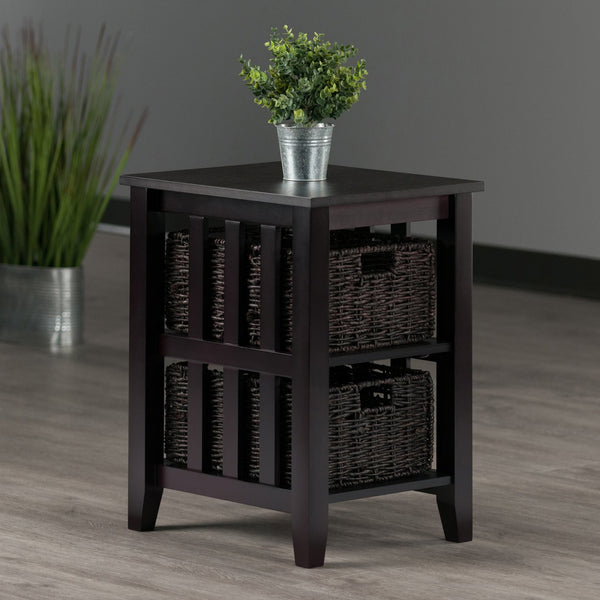 Winsome Wood Morris Accent Table With 2 Foldable Chocolate Corn Husk Baskets For Stylish Storage Solutions Espresso ,Chocolate Composite Wood ,Corn Husk 92312-winsome-wood