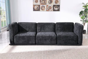 English Elm 102 Inch Linen Modular Sectional Sofa with Hidden Storage and Cloud Cushion Comfort Black W1099S00192