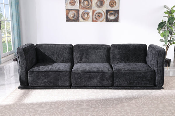 English Elm 102 Inch Linen Modular Sectional Sofa with Hidden Storage and Cloud Cushion Comfort Black W1099S00192